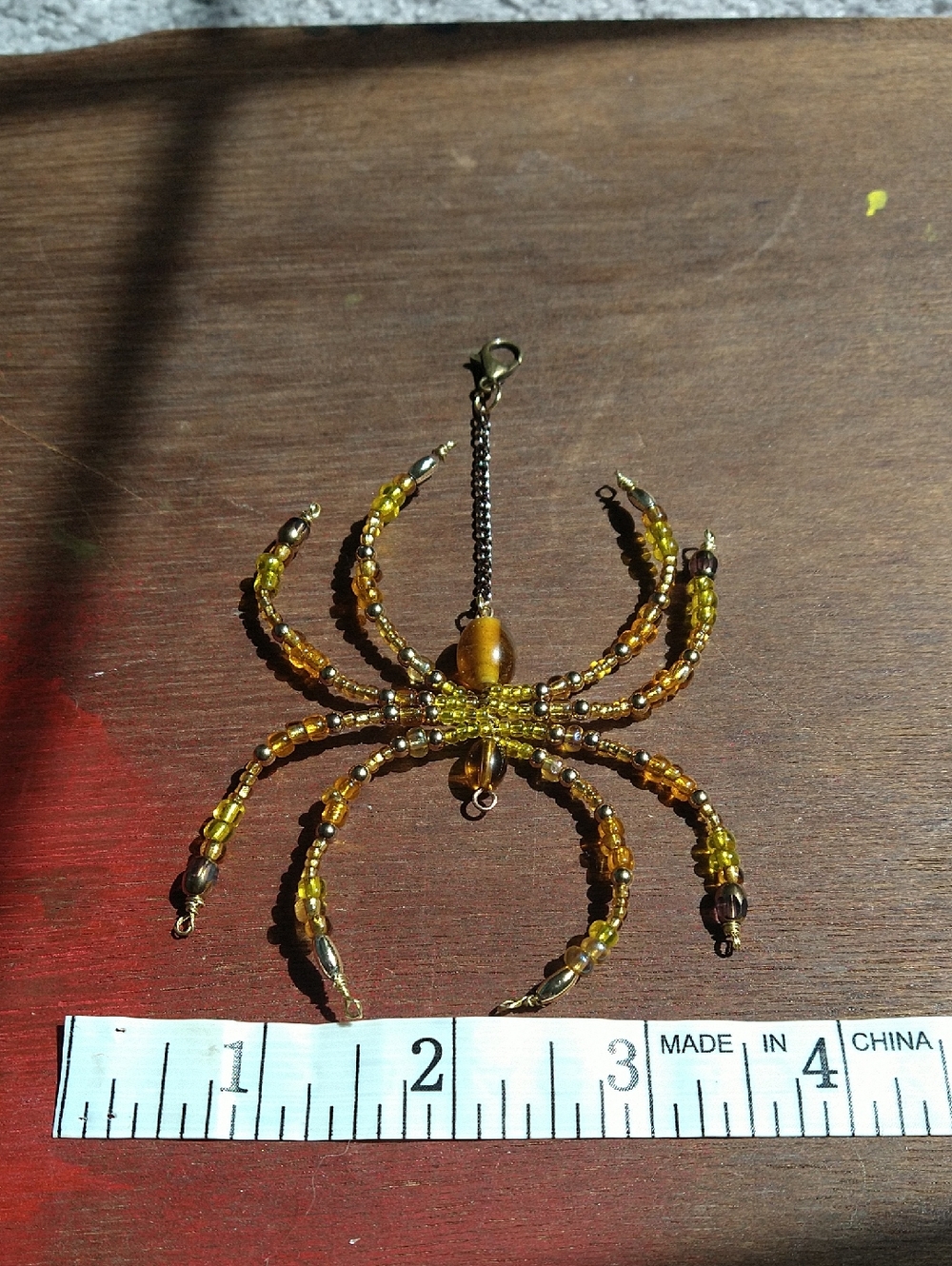 Hand Crafted Honey Drop Beaded Spider • Yellow, Amber, & Gold Accented - Picture 6 of 13